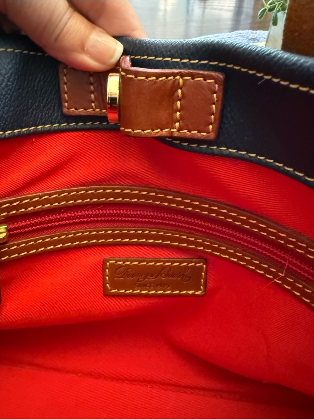 Dooney & Bourke Navy satchel tote bag with Brown Leather Trim - Picture 11 of 16